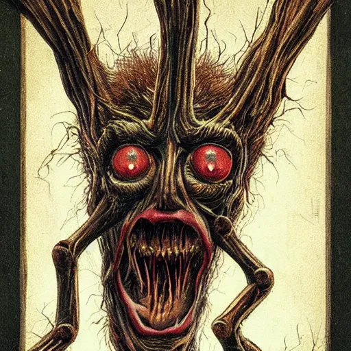 Prompt: a spindly creature with one large mouth for a head, horror art, terrifying