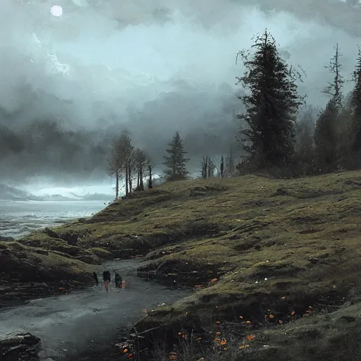 Image similar to a stunning landscape by jakub rozalski