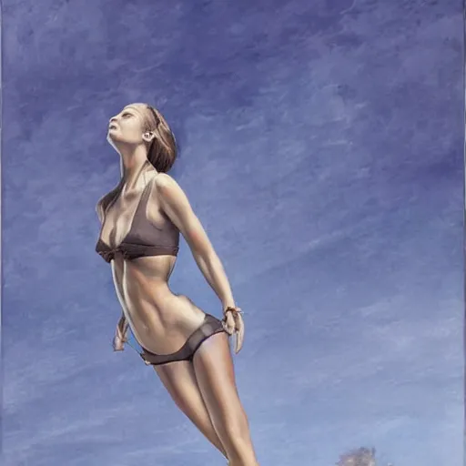 Image similar to woman floating in the air, hyperdetailed, realistic