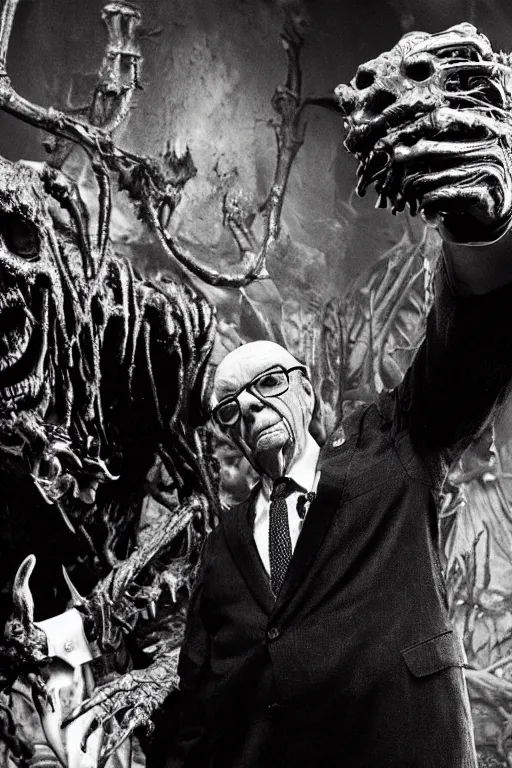 Prompt: rupert murdoch as a filthy underground creature, photorealistic, cinematic lighting, highly detailed, very intricate, by guillermo del toro and hr giger