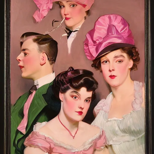Prompt: portrait of a pink gang, by j. c. leyendecker