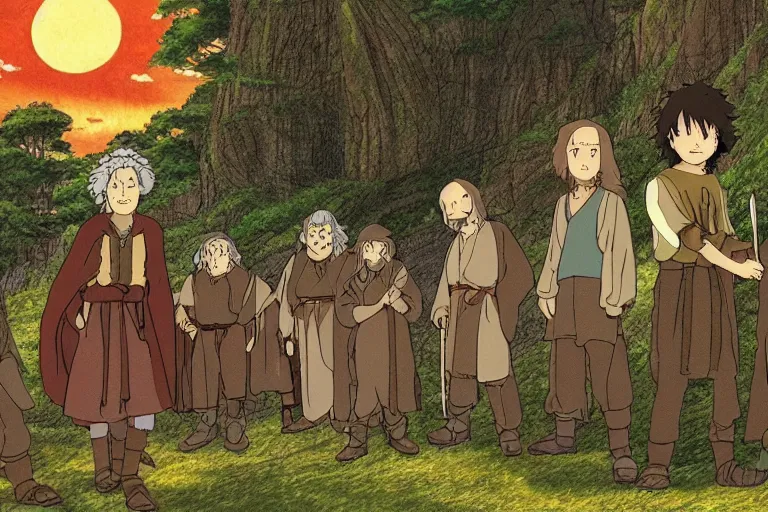 Image similar to tonemapped the fellowship of the ring by studio ghibli,