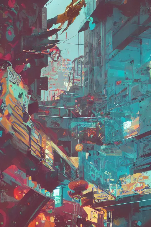 Prompt: extreme graffiti tag mural maximalism by atey ghailan, by greg rutkowski, by joe fenton, yellow, brown, black and cyan color scheme, octane render