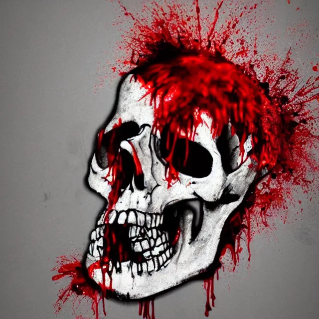 Prompt: skull pouring out blood, spray paint
