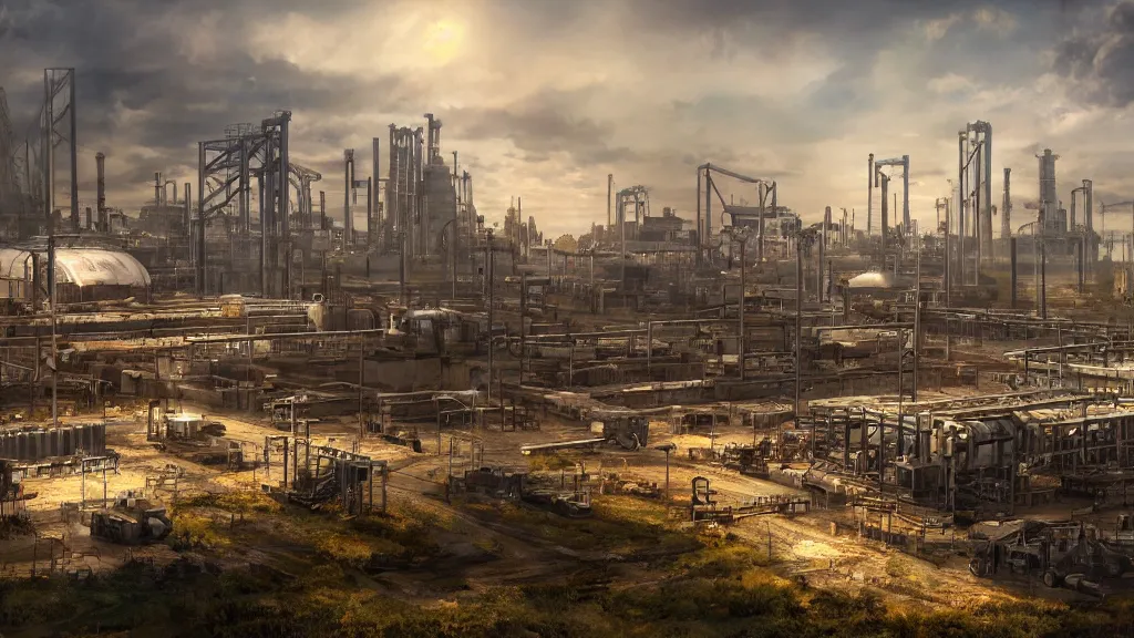 Prompt: industrial site, fantasy artwork, very very very beautiful scenery, hd, hdr, ue5, ue6, unreal engine 5, cinematic 4k wallpaper, 8k, ultra detailed, high resolution, artstation, award winning