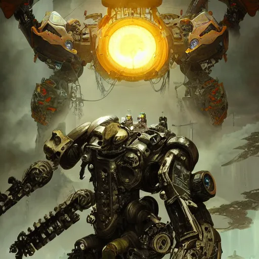 Prompt: pacific rim robots, full body image, steam punk, 70's sci-fi, extremely detailed digital painting, in the style of Fenghua Zhong and Ruan Jia and Jermy lipking and peter mohrbacher, mystic colors, highly detailed, deep aesthetic, 8k, highly ornate intricate details, cinematic lighting, rich colors, digital artwork, ray tracing, hyperrealistic, photorealistic, cinematic landscape, trending on artstation,