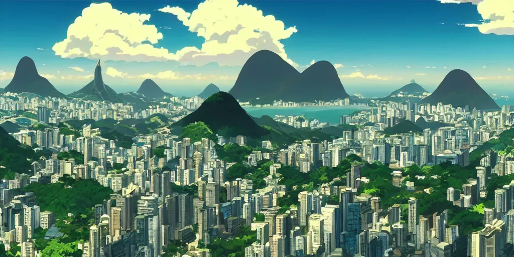 Prompt: rio de janeiro in an anime film, directed by makoto shinkai, cinematic, key visual, highly detailed, sharp focus