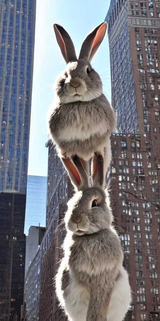 Prompt: a very very very very very very tall rabbit in new york city