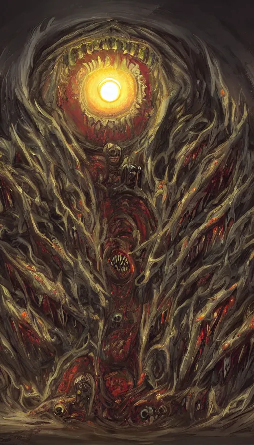 Image similar to a storm vortex made of many demonic eyes and teeth, by disney concept artists