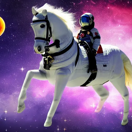 Image similar to cosmonaut horse floating in outer space, high tech space suit, highly detailed, nasa picture, realistic photograph, 4 k