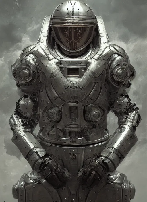 Prompt: portrait of a futuristic silver armored knight cyborg with mechanical very detailed space suit, modern fine art, fractal, intricate, elegant, highly detailed, digital photography, subsurface scattering, by jheronimus bosch and greg rutkowski,