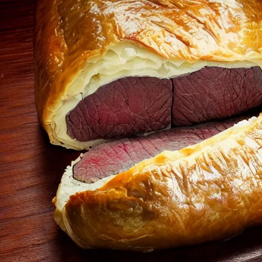 Prompt: The best beef wellington ever made, photorealistic, cinematic lighting, 4K, extremely highly detailed