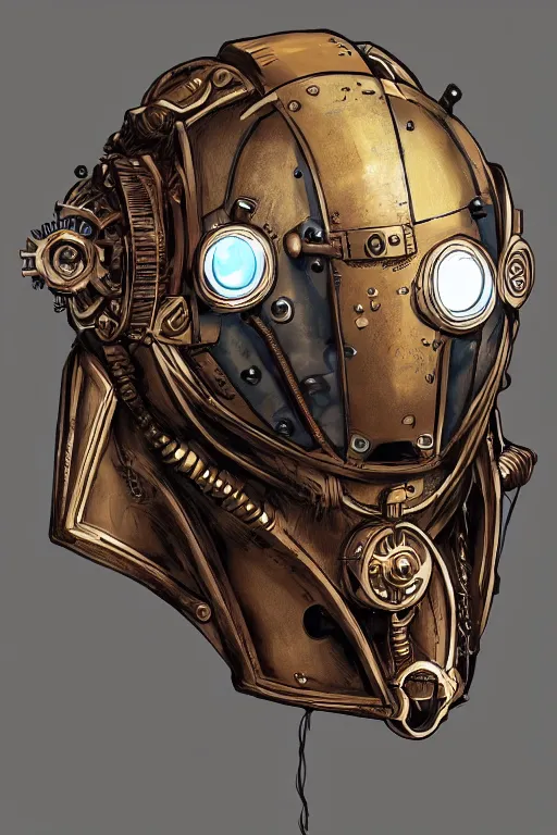 Image similar to steampunk helmet fantasy art mask robot ninja stylized digital illustration sharp focus, elegant intricate digital painting artstation concept art global illumination ray tracing advanced technology chaykin howard and campionpascale and cooke darwyn and davis jack