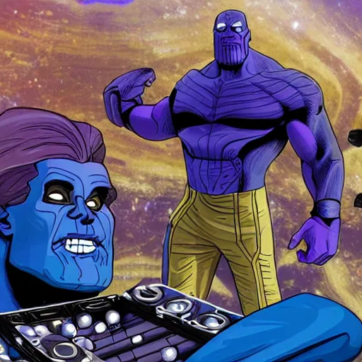 Image similar to photo of thanos playing domino rally