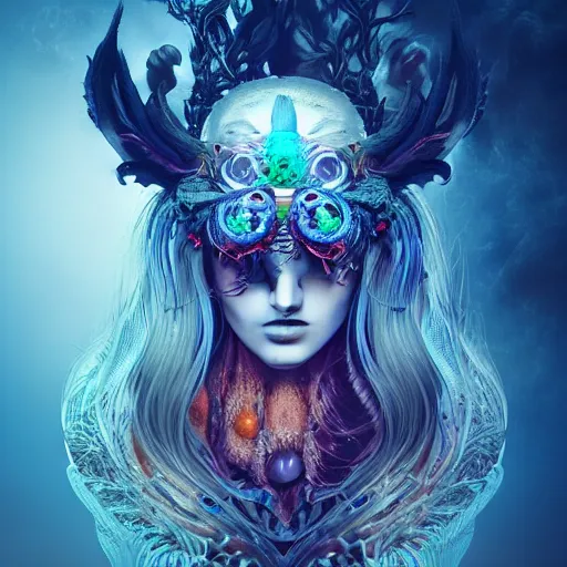Prompt: eldritch queen druid portrait tribal princess , on a battlefield, high tech, cyberpunk, dystopian, jellyfish phoenix dragon, butterfly squid, burning halo, intricate artwork by Conrad Roset and Brooke Shaden, very coherent symmetrical artwork, cinematic, hyper realism, high detail, octane render, unreal engine, 8k, Vibrant colors, Smooth gradients, High contrast, depth of field,