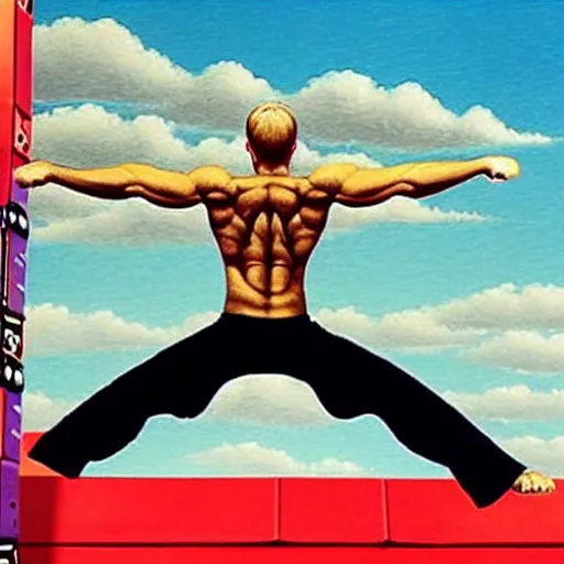 Prompt: huge bold beautiful number six!!!! made from ninja warrior competition obstacles , hyper-realistic, ultradetails, intricate by mc esher and René Magritte