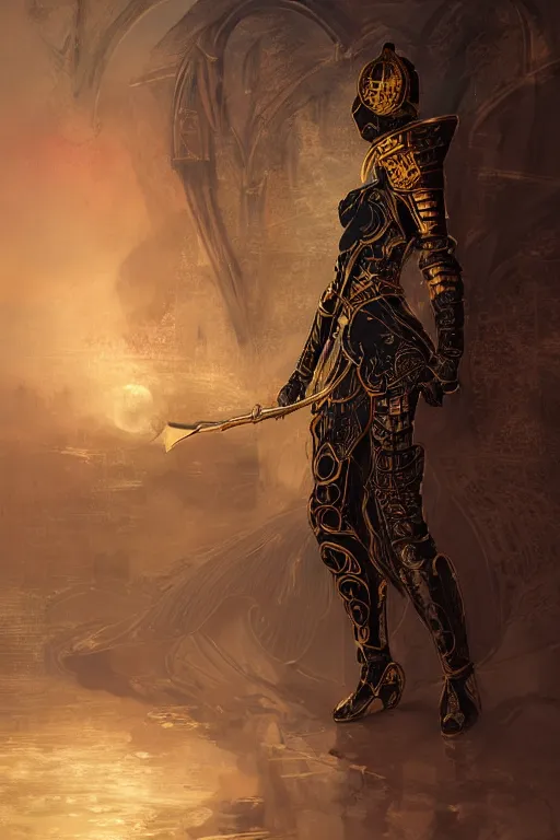 Image similar to portrait knights of Zodiac evilly girl, black and red reflected armor, in ruined Agora of Athens moon night and black magic, ssci-fi, fantasy, intricate, very very beautiful, elegant, golden light, highly detailed, digital painting, artstation, concept art, smooth, sharp focus, illustration, art by tian zi and WLOP and alphonse mucha