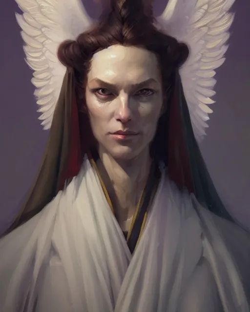 Prompt: character portrait of a majestic angel wearing robes, by peter mohrbacher, mark brooks, jim burns, marina abramovic, wadim kashin, greg rutkowski, trending on artstation