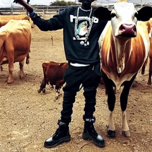 Image similar to young thug with a cow