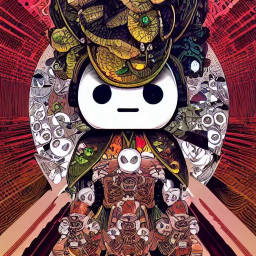 Image similar to portrait of crazy marshmello, symmetrical, by yoichi hatakenaka, masamune shirow, josan gonzales and dan mumford, ayami kojima, takato yamamoto, barclay shaw, karol bak, yukito kishiro