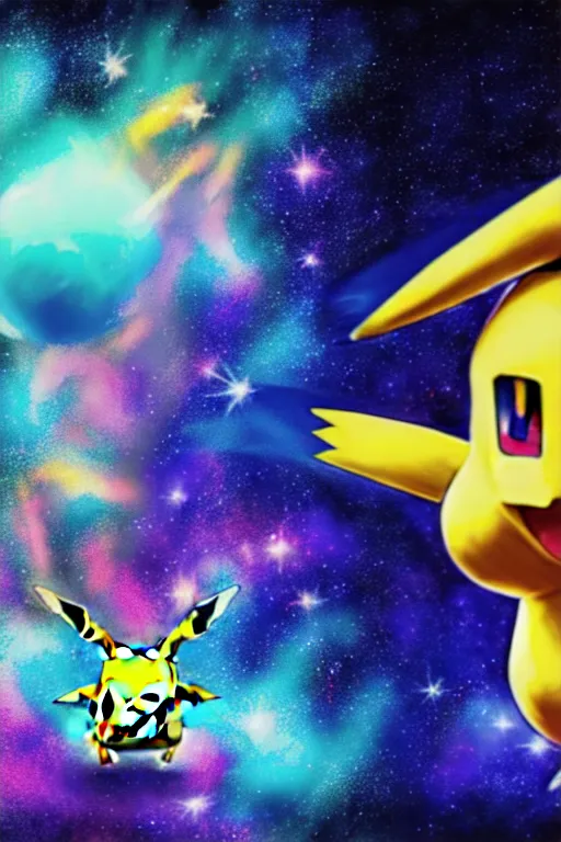 Prompt: galaxy colored pokemon of a space colored pikachu, beautiful detailed realistic cinematic character concept fashion portrait, gonzalez, 8 k