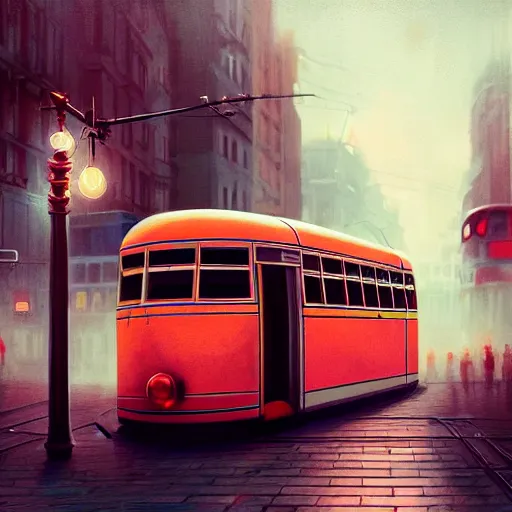 Image similar to retro futuristic vintage cars, buses, trams, street scene, atmospheric lighting, painted, intricate, volumetric lighting, beautiful, daytime, sunny weather, slight overcast, sharp focus, deep colours, ultra detailed, by leesha hannigan, ross tran, thierry doizon, kai carpenter, ignacio fernandez rios