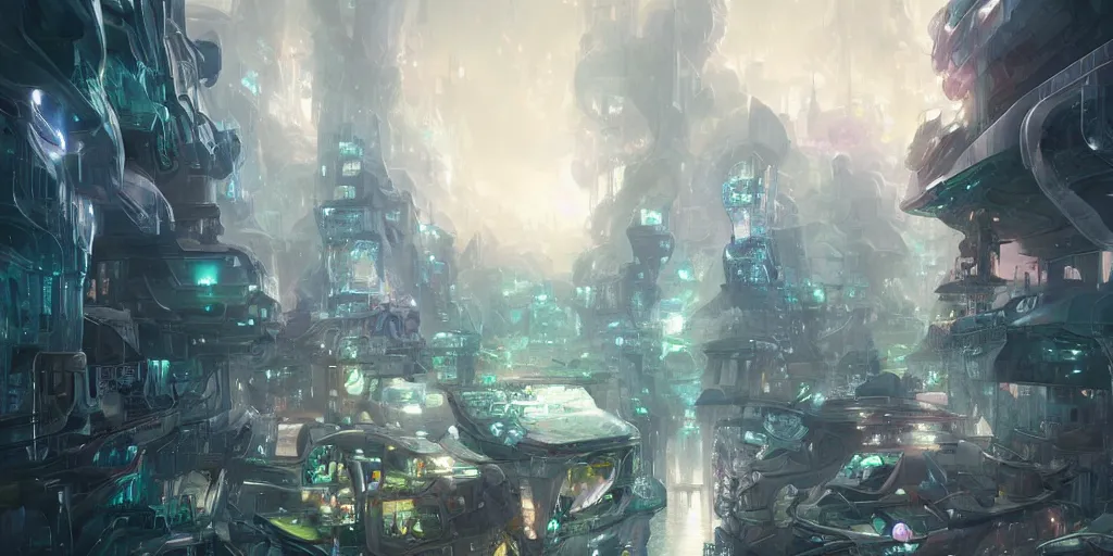 Prompt: Vision of a future city made of Crystal structures by Jordan Grimmer. Geoffroy Thoorens.