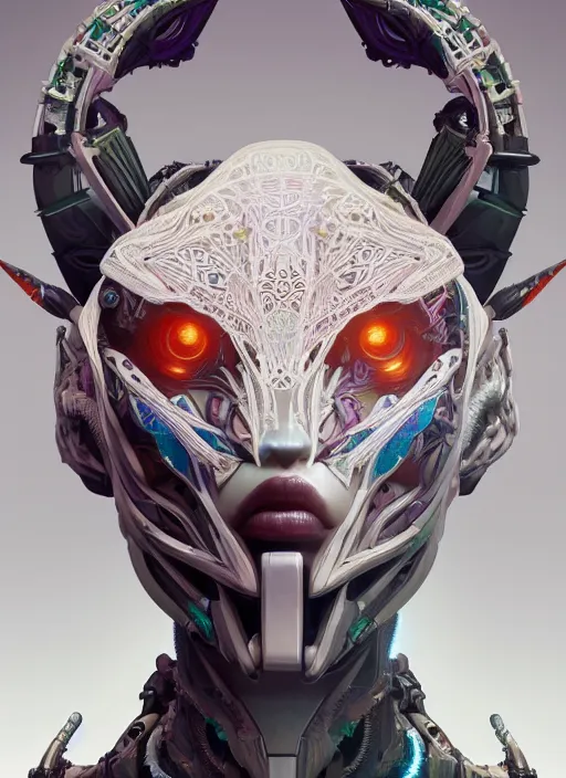 Image similar to symmetry!! portrait of a hybrid robot demon, floral! horizon zero dawn machine, intricate, elegant, highly detailed, ray tracing, digital painting, artstation, concept art, smooth, sharp focus, illustration, art by artgerm and greg rutkowski and alphonse mucha, 8 k