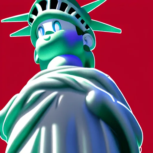 Image similar to super mario as the statue of liberty, highly detailed, extremely high quality, hd, 4 k, 8 k, canon 3 0 0 mm, professional photographer, 4 0 mp, lifelike, top - rated, award winning, realistic, detailed lighting, detailed shadows, sharp, no blur, edited, corrected, trending