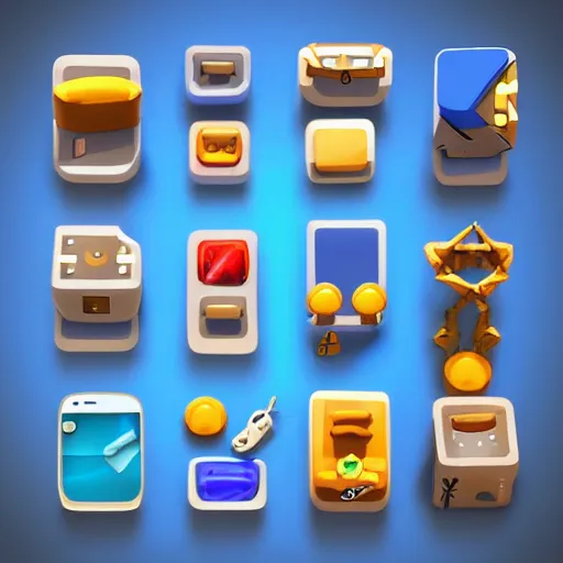 Image similar to cubby 3 d icons for mobile game, stylized, blue scheme,