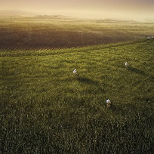 Image similar to an endless fence that is 1 0 0 0 feet tall, in a field with rolling hills, birds high in the sky, dystopian, rim, masterpiece oil painting, octane render, by barlowe, by kincaid 4 k