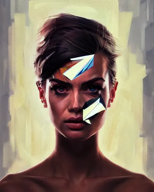 Image similar to painting, shards of time, face portrait, centered portrait, medium closd - up, illustration, highly detailed, simple, no jagged lines, smooth, artstation, artwork by obey, artwork by sandra chevrier