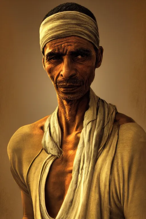 Image similar to egyptian citizen, portrait, poor, intricate, elegant, volumetric lighting, digital painting, highly detailed, artstation, sharp focus, illustration, ruan jia, steve mccurry