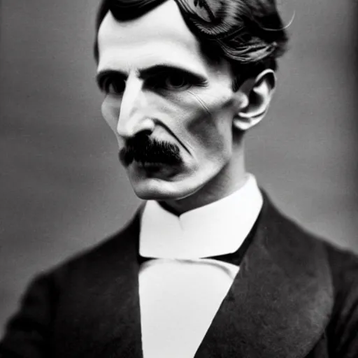 Prompt: A badass photo of Nikola Tesla starring Movie Lawyer Cat, 50 mm