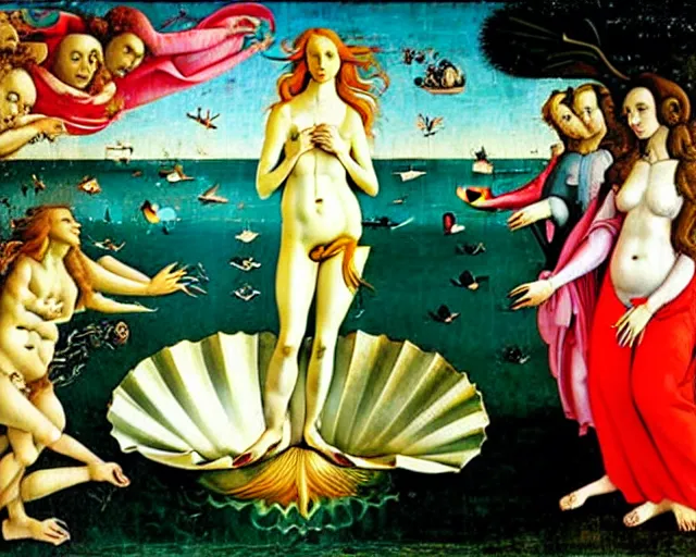 Image similar to THE BIRTH OF VENUS by SANDRO BOTTICELLI painting by Hieronymus Bosch