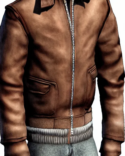 Prompt: niko bellic brown leather jacket, gta 4 loading screen artwork