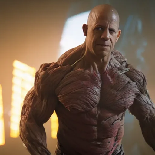 Image similar to film still of Vin Diesel as Groot in Guardians of the Galaxy