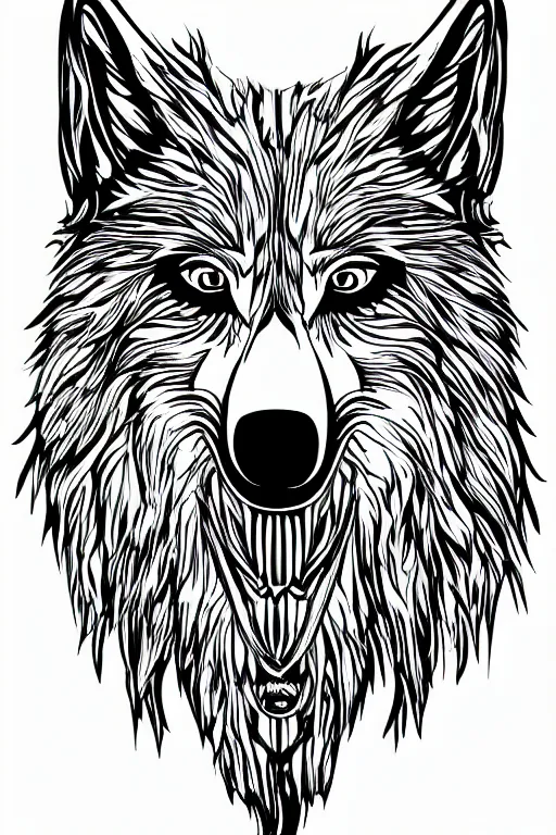 Prompt: Psychotic crisis portrait of a wolf head. very detailed, simple lines, lineart