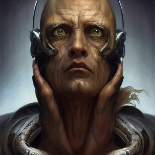 Image similar to portrait, cybernetic villain, stern expression, elegant, highly detailed, digital painting, artstation, concept art, smooth, sharp focus, illustration, artgerm, tomasz alen kopera, peter mohrbacher, donato giancola, joseph christian leyendecker, wlop, frank frazetta