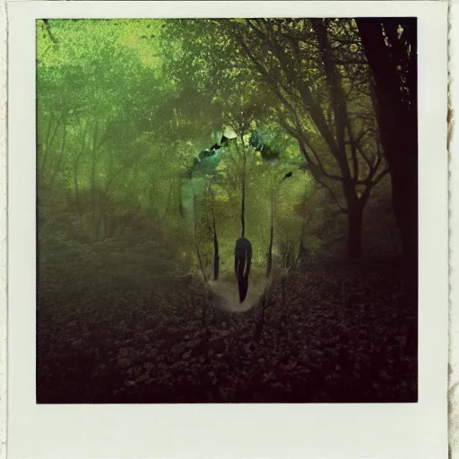 Image similar to polaroid of a surreal artsy dream scene, nature, double exposure