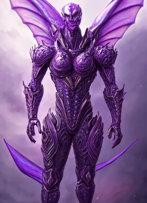 Image similar to muscular and tall purple ghostly fire humanoid dragon!!!! draconian!! intricate ornate iridescent heavy armor!! character concept art, sharp focus, octane render! unreal engine 5! highly rendered!! trending on artstation!! detailed linework!! illustration by artgerm, wlop, and chie yoshii