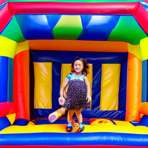 Image similar to a darkly lit indoor children's bounce house photo taken with a deposable camera limital space