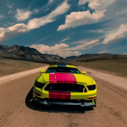 Prompt: mustang racing car, radioactive, 8 k hd, very detailed establishing shot, studio lightning, high quality