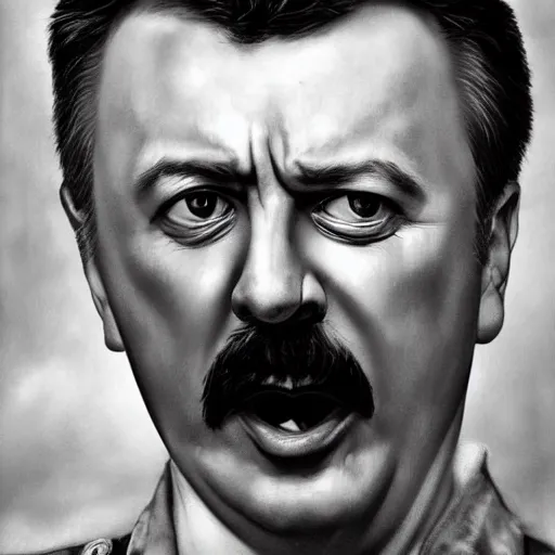 Prompt: Portrait of Igor Ivanovich Strelkov calling for total mobilization, photo-realistic, 2K, highly detailed, by Giger