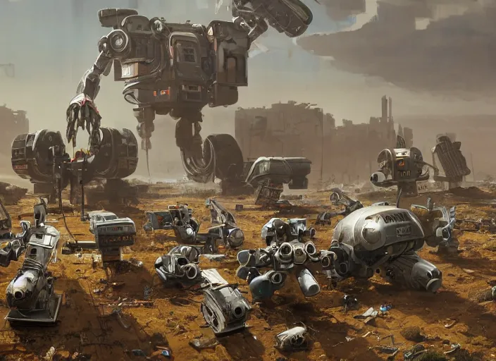 Image similar to a room filled with lots of junk and broken robots and mech, concept art by scott listfield, cgsociety, neoplasticism, artstation hq, playstation 5 screenshot, cryengine