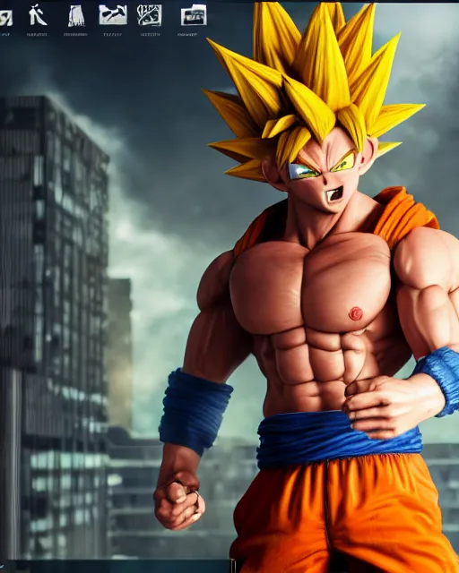 Image similar to 3 d high octane render, 8 k hyperrealism, unreal engine, photorealistic goku, portrait, dynamic lighting, photorealistic, unreal engine, octane, ultra detailed, detailed faces, hd quality, life like, high render, hd resolution