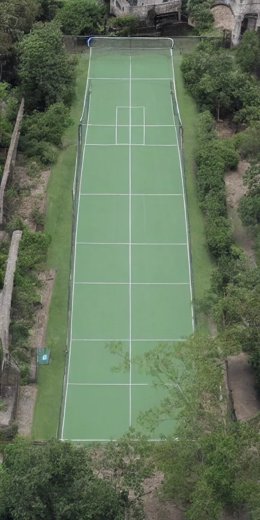 Prompt: Tennis court on the island of floating air, Castle in the Sky style