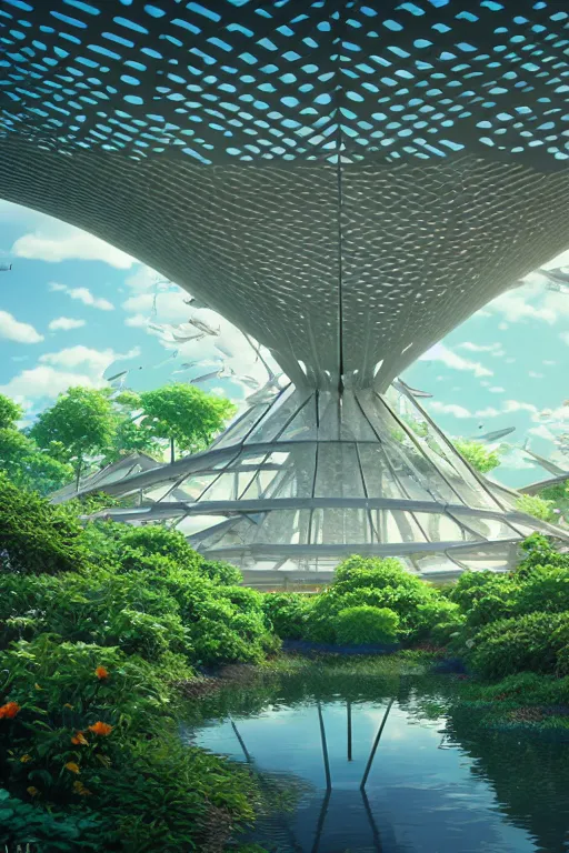 Image similar to expo 6 7 pavillion, solarpunk, studio ghibli, jean - baptiste monge, octane render, 4 k, symmetry