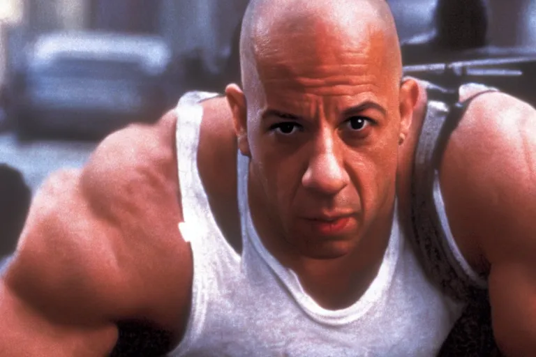 Image similar to film still of Vin Diesel as John McClane in Die Hard 1988