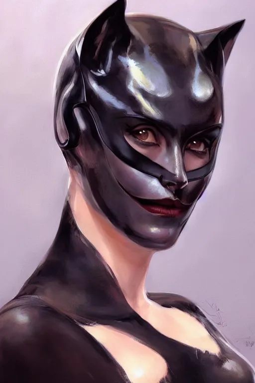 Image similar to portrait of a Catwoman by Mandy Jurgens and Richard Schmid, trending on artstation